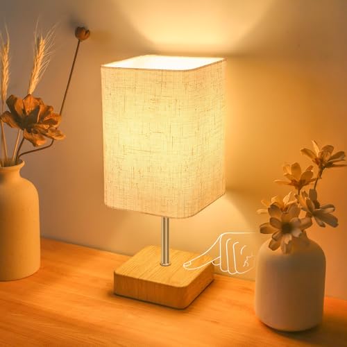 Jayencer Touch Control Table Lamp with Wood-Grain Base