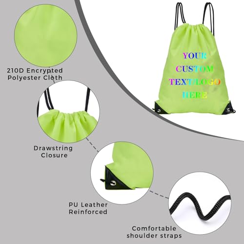 Custom Bags With Your Logo Set of 100 Custom Backpack Draw String Bags Pack Bulk for Travelling Swimming Gym Everyday Use (Yellowish green)