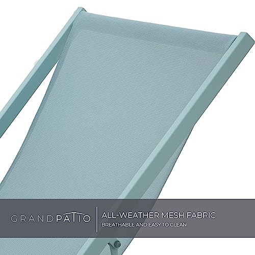 Grand Patio Outdoor Foldling Reclining Chairs, Steel Mesh Sling Chaise Lounge Chair Vilano For Deck,Garden,Poolside,Backyard, Seaglass Green #TOP2