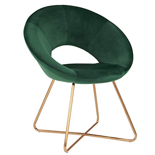 Duhome Silla de Comedor de Tela (Terciopelo) Verde diseño Retro Silla tapizada Vintage sillón con Patas de Metallo...