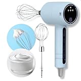 Batedeira Elétrica Portátil USB, 2 Batedores Inox, 3 Velocidades, Recarregável, Azul