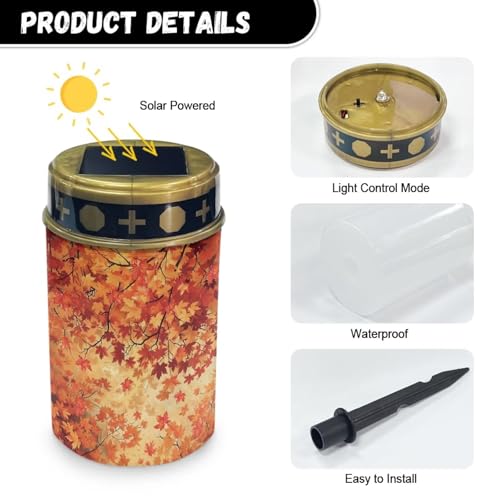 Image of Maple Leaf Light for Prayer Cemetery Solar Lights for Grave Cemetery Fall Decor Candle Lamp Waterproof Solar Power Light Eternal Lights 2 Pcs