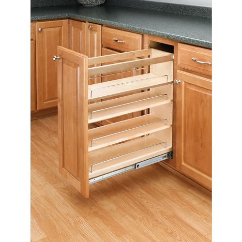 Rev-A-Shelf 8" Pullout Kitchen Cabinet Storage Organizer Slide Out Pantry Spice Rack with Adjustable Shelves for 8.5" W Cabinet Opening, 448-BC-8C