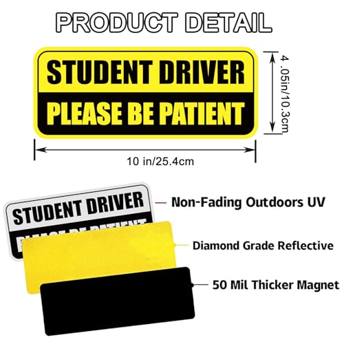 Image of 3 Pcs Student Driver Car Magnet, Please Be Patient Student Driver Magnet | Teen Driver for Car Removable Novice Rookie Safety Atntteion Sign - Weather-Resistant Yellow /Black