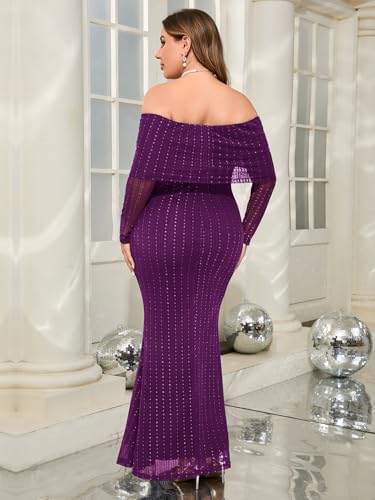 CYCLAMEN Plus Size Off The Shoulder Sparkly Dress Long Sleeve Mermaid Maxi Evening Gown Cocktail Party Wedding Guest3