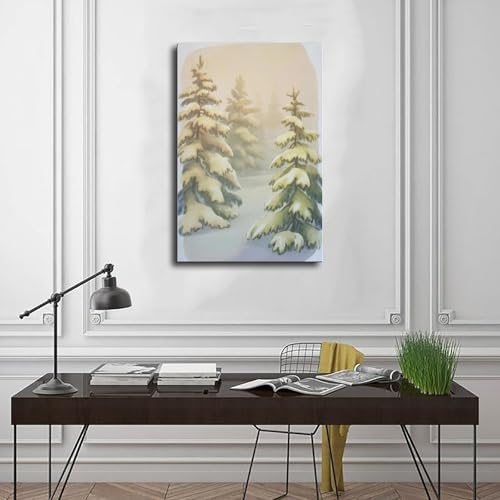 Poster forêt enneigée cadeau idéal paysage d'hiver à suspendre