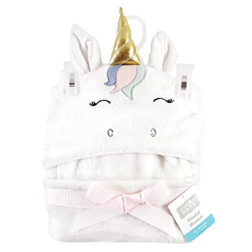 Image of Hudson Baby Unisex Baby and Toddler Hooded Animal Face Plush Blanket, Multicolor Unicorn, One Size