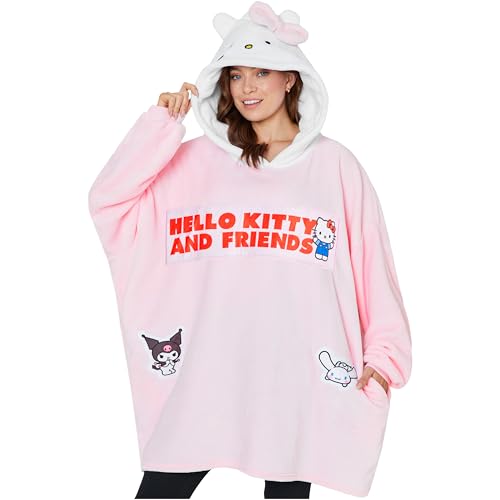Hello Kitty Sanrio Oversized Hoodie Blanket for Women Teens Fleece Pullover with Hood Kawaii Loungewear Gifts for Women Pink