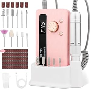Ziweo Nagelfräser, Elektrische Nagelfeile 45000U/Min mit LED Display, Tragbare Nagelfräser für Gelnägel Wiederaufladbare Maniküre Set für Nagelhaut Shellac Acrylgel