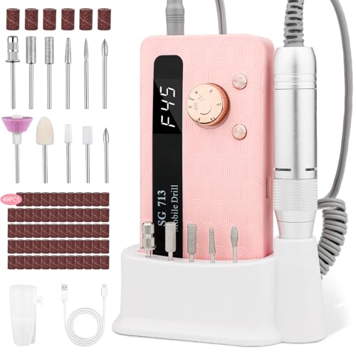 Ziweo Nagelfräser, Elektrische Nagelfeile 45000U/Min mit LED Display, Tragbare Nagelfräser für Gelnägel Wiederaufladbare Maniküre Set für Nagelhaut Shellac Acrylgel