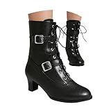 Bottes de cowboy western à paillettes pour femme - Longueur mi-mollet - À enfiler - Bottines à lacets - Bout pointu (Noir, 37)