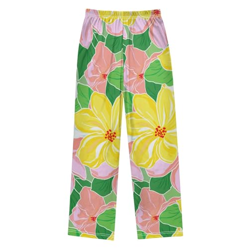 J JOYSAY Hibiscus Blossom Foliage White Pajamas Pants Soft Long Pajama Bottoms Lounge Sleep Pants Size S-XL2