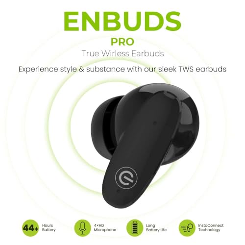 Image of EVM EnBuds Pro TWS - 44 Hours Playtime - True Wireless Earbuds with ENC & Quad Mics - Type C Charging Port - 13mm Speakers, 500 mAh Battery & BT 5.3-1 Year Warranty (EVM-TWS-05-P) (Black)