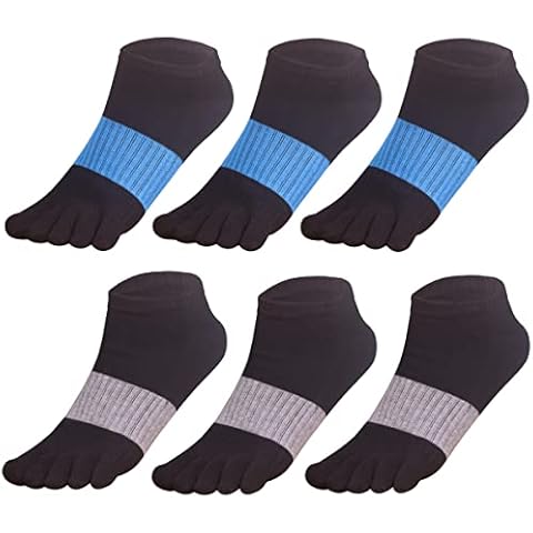 GINZIN No Show Toe Socks Low Cut Five Finger socks Sports Running Socks for Men, 6 Pairs (9-11, Black×3+Blue×3) Cover