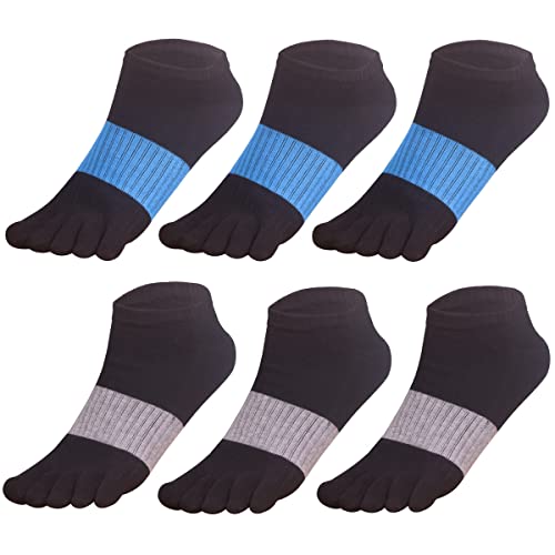 GINZIN Zehensocken, 6 Paare Männer Baumwolle Zehen Socken Low Cut Sportsocken Fünf Finger, Laufsocken für Herren (39-43, Schwarz×3+Blau×3) Cover