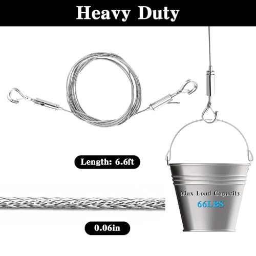 Image of 8PCS Adjustable Picture Hanging Wire Kit,Frame & Mirror Hanging Wire Kit,6.6FT Heavy Duty Stainless Steel Wire for Hanging Pictures,Frame,Mirrors,Billboards,Basket,Flowerpot,Supports Up to 66lbs