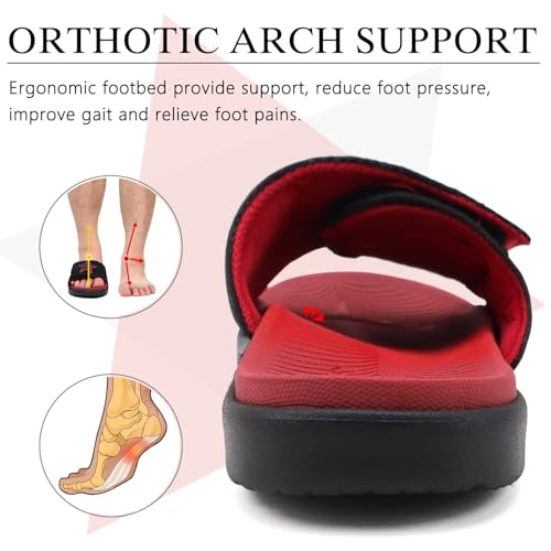 Image of KuaiLu Mens Atheletic Slides Wide Adjustable Arch Support Sport Sandals | Soft Cushioned Open Toe Summer Slippers for Plantar Fasciitis Slip On House Shoes Indoor Outdoor