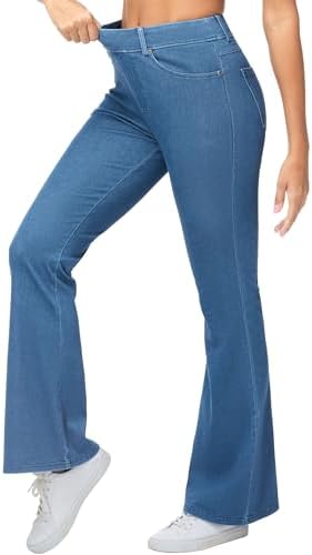THE GYM PEOPLE Damen Bootcut Jeans Stretch High Waist Flared Jeggings | Gurtelschlaufen, 74CM/79CM Innenbeinlänge, 4 Taschen, Bauchkontrolle, Atmungsaktiv,Weich, Schlaghose Mode Yo