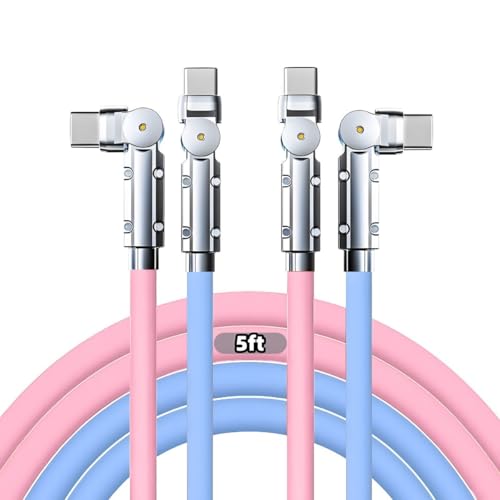 Image of USB-C to USB-C Cable 2 Pack 5ft 180Rotating Charger Cord Type C Chubby Silicone USB C to C Cable Type C Fast Charging Cord for iPhone 17 16 15 Samsung Galaxy S26 S25 S24 S23 S22,Laptops