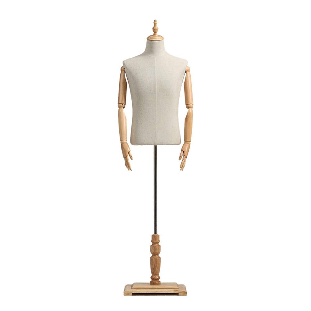 Manekin wystawowy męski krawiecki Dummy z drewnianym stojakiem Base Half Body Mannequin Tors do sklepów okiennych/przednim tarasie/licznikiem Top (kolor: z ramionami, rozmiar: M)