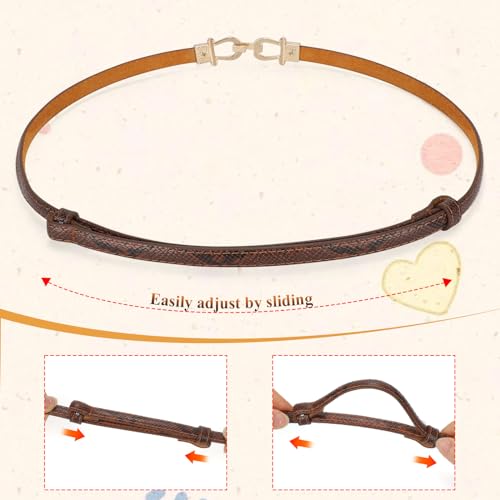 Leather Skinny Girl Belt for Dress Adjustable Thin Waist Belt with Golden Buckle 2 Pack4