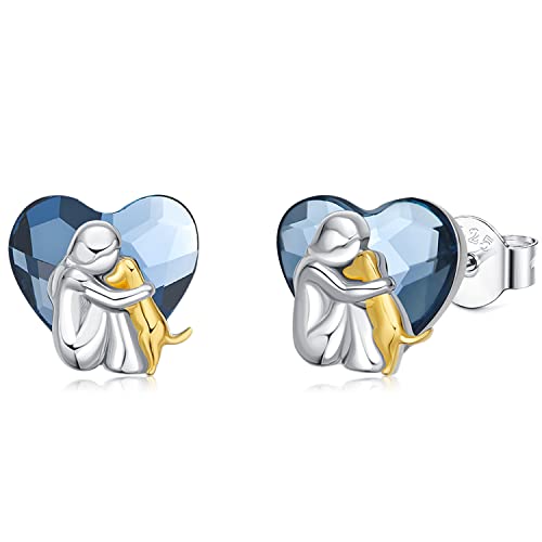 Pendientes de aro de plata 925 de perro y oro rosa para niñas