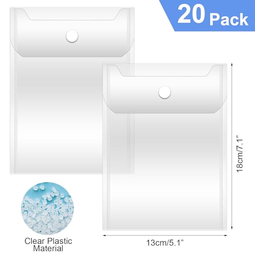 Larrel 20 Stück Dokumententaschen, 13 x 18 cm Kleine Plastikumschläge mit Druckknopfverschluss Sichttaschen Umschläge Wiederverwendbare Dokumententaschen Wasserdicht für Quittungshalter Foto Dokument