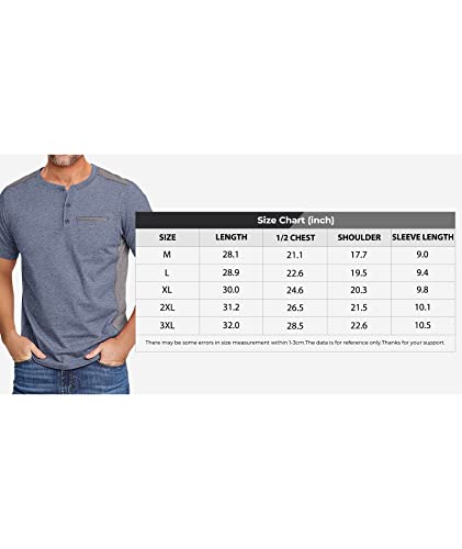 Zity Mens Henley Shirt Short Sleeve Basic Button-Down T-Shirt With Pockets Solid Color Henley Shirt 1279-Blue Gray-M #TOP6