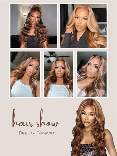 Image of Beauty Forever Bye Bye Knots Honey Blonde Highlight Glueless Wig Pre Plucked Pre Cut 3D Body Wave 7x5 Lace Front Wig Human Hair HD Lace Closure Wig Pre Bleached for Women 150% Density 18 Inch