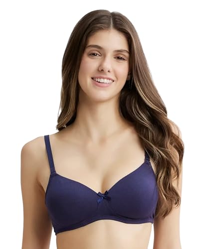 Image of Jockey FE23 Women Wirefree Padded Super Combed Cotton Elastane Stretch Medium Coverage T-Shirt Bra with Detachable Straps