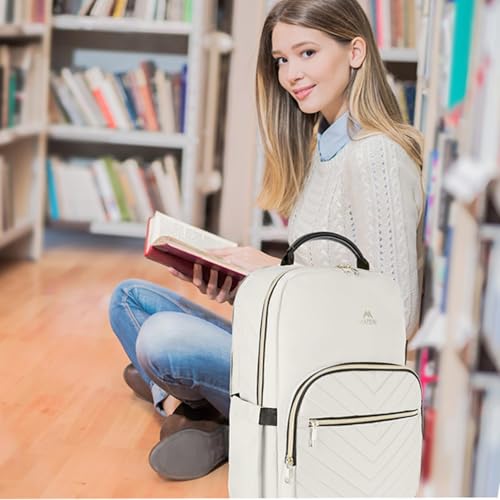 Image of MATEIN Travel Laptop Backpack, Anti Theft Quilted Slim Backpacks for Women | Bookbag with Detachable Keychain Hook, Carry on Bags Purse, for Teacher Doctor Nurse, Fits 15.6 Inch Notebook, White