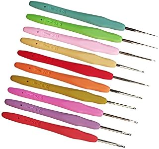 Gnognauq 10pcs Small Size Lace Crochet Hooks Set Knitting Tool with Ergonomic Handle 0.5mm - 2.75mm