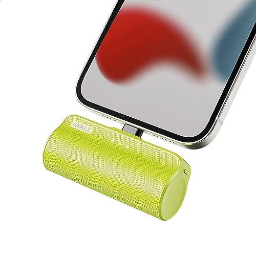 iWALK Mini Portable Charger for iPhone with Built in Cable, 3350mAh Ultra-Compact Power Bank Small Battery Pack Charger Compatible with iPhone 14/13/13 Pro/12/12 Pro/11/XR/XS/X/8/7/6,YellowGreen