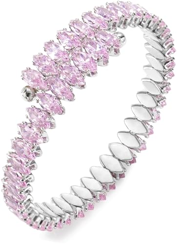 Suyi Crystal Bracelet Silver Cubic Zirconia Bracelets Colorful Open Adjustable Cuff Bracelet Pink Silver
