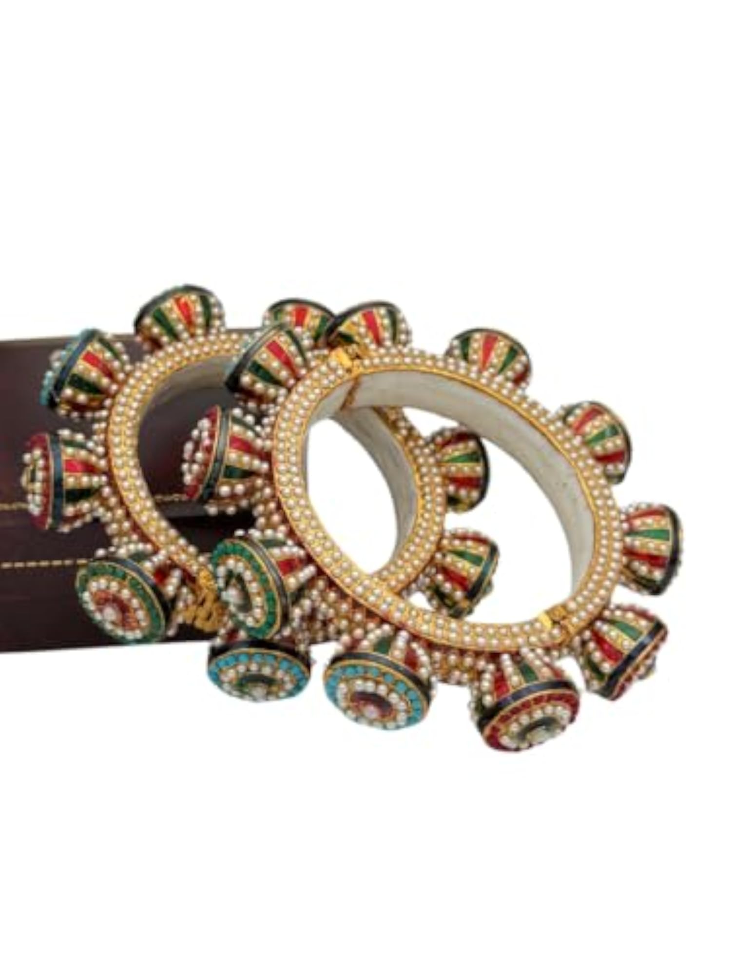 Women's Multicolor Traditional Stone Studded Designer Bangle Set