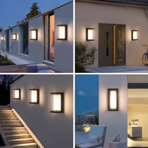Image of Outdoor Lights for House 24W Exterior Lighting Fixtures 3-Color Adjustable 2200LM IP65 Waterproof Aluminum Exterior Wall Light Compatible with Dimmers for Patio, Yard, Back Yard 4 Pack