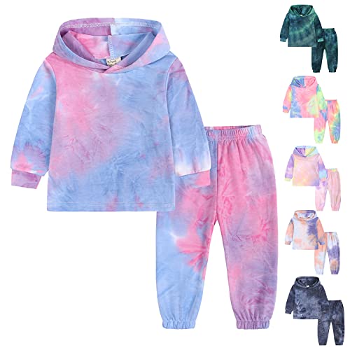 Kids Girls Boys Sweatshirt 2PCS Pullover Hooded Toddler Long Sleeve Tie Dye Sweater & Pants Outfits (Pink, 4-5 Years)
