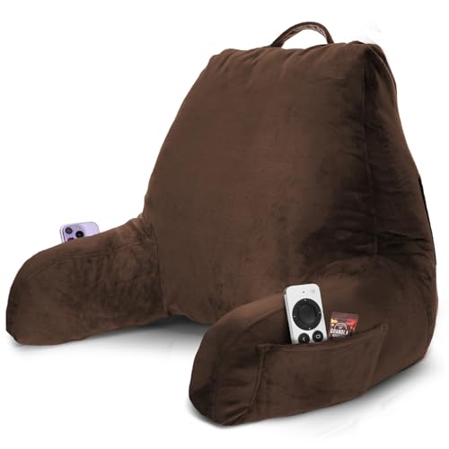 Image of Nestl Reading Pillow with Shredded Memory Foam Designed for Sitting Up in Bed and Couch, Back and Arms Adjustable Support for Adult & Teens Backrest Pillows for Reading Washable Cover, Chocolate Brown