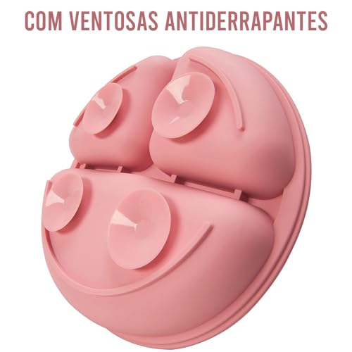 Prato Pratinho Infantil em Silicone com 3 Divisórias e Ventosa Segurança Praticidade e Refeições Mai