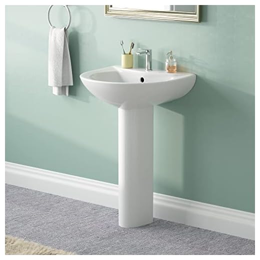 DeerValley DV-1P523 Compact White Ceramic Pedestal Sink, 20" X 17" Inch Pedestal Bathroom Sink With Overflow and Pre-Drilled Single Hole