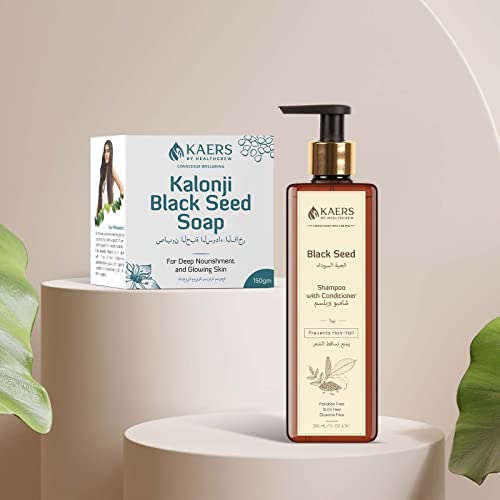 Image of Kaers Kalonji Hair & Skin Care Combo | Black Seed & Henna Shampoo | Pure Black Seed Luxury Soap | Nourishment Hair & Skin | Deep Nourishment & Glowing Skin | Men & Women - 200ml+150gm Value Pack