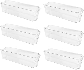 Jcevium Refrigerator Bins Set of 6 Organizers Food Bins with Handle Clear Containers for Refrigerator, Kitchen, Pantry, Cabinets and Countertops 14.6"x4.1"x3.9" / 37.2x10.5x10cm
