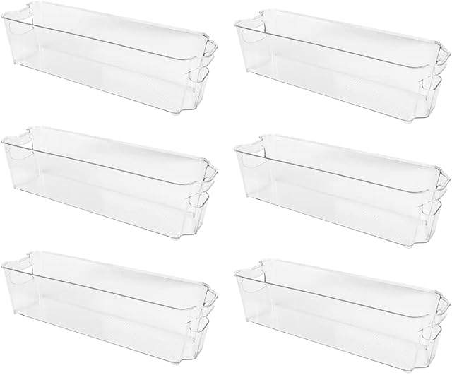 Jcevium Refrigerator Bins Set of 6 Organizers Food Bins with Handle Clear Containers for Refrigerator, Kitchen, Pantry, Cabinets and Countertops 14.6"x4.1"x3.9" / 37.2x10.5x10cm
