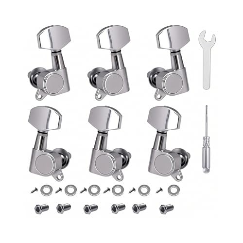 6PCS(3L+3R) Guitar Machine Heads Guitar String Tuning Pegs Machine Head Tuners for electric guitar tuner Acoustic Guitar For replacement and upgrade (Silver)