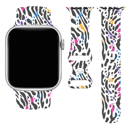 Zebra Leopard Print Iwatch Bands 38mm 40mm 41mm, Cheetah Watch Band Wristbands Soft Silicone Straps Adjustable Compatible With Apple Watch Replacement Accessories For Series 10 9 SE Ultra 3 2 1 Women