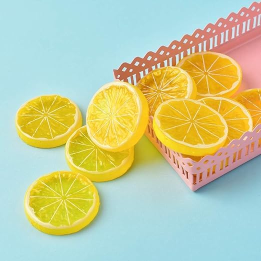 BabyMoon Set of 20 Simulation Fake Mini Lemon Slices | Artificial Plastic Model | Ornament Decoration | Photography Props Basket Display Filler Slices 1