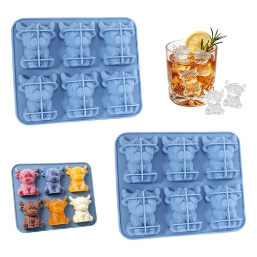 2 Stück Upgrade Highland Cow Mini Eiswurfelform Lustig Hochlandrind Mini Eiswürfelform 3D Wiederverwendbare Eiswürfel Form Silikon für Whisky Cocktails & Getränke Geschenk für Ehemann Freund