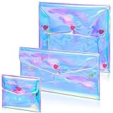 3 Pcs Holographic Makeup Bag Iridescent Pencil Pouch Clear Transparent Iridescent Cosmetic Bag Organizer Travel Hologram Handbag Clear Coin Purse for Teen Girls Women Kids (Mixed Sizes)