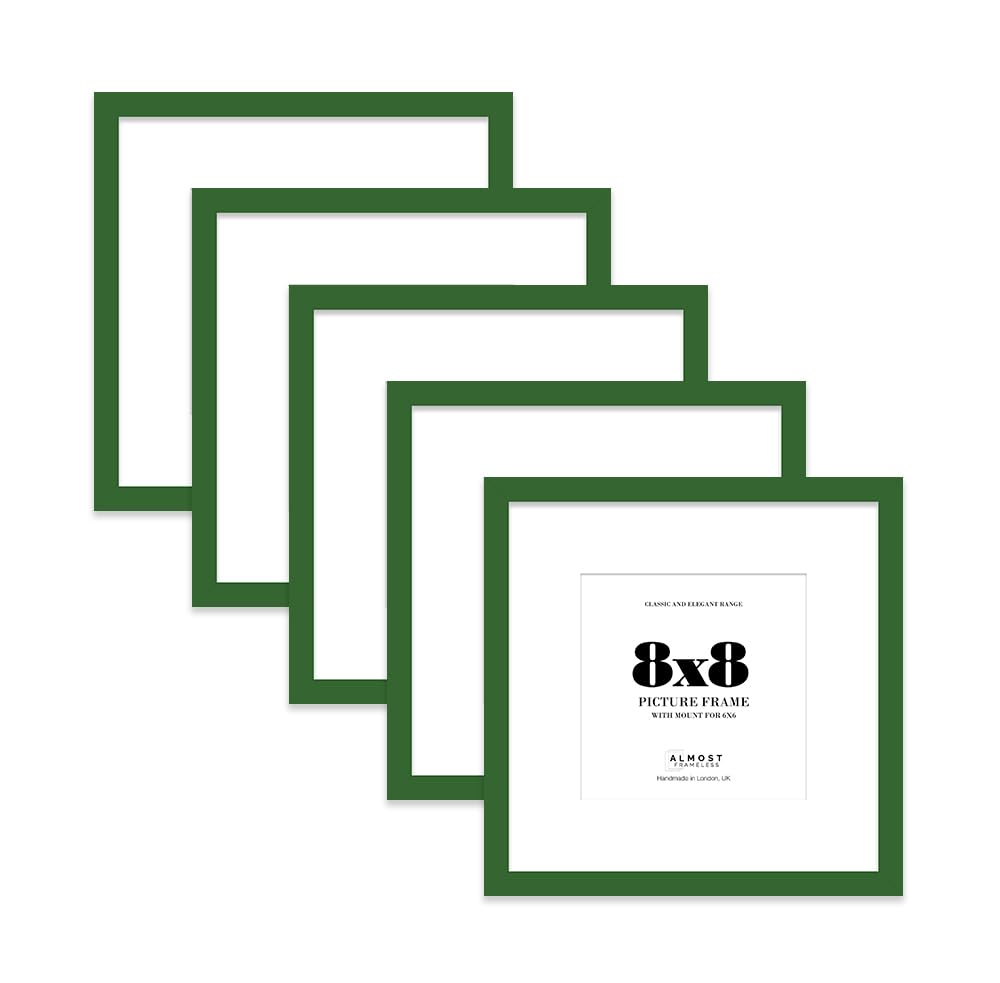 8x8 Green Picture Frame with Mount for 6x6 Photos, Prints - Modern Square Wall Frame, Set of 5