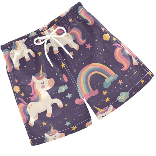 Pigsaly Boys Swim Trunks Unicorns with Rainbow Stars Boys Board Shorts Swimsuit Swimwear Summer Bathing Suit 3T